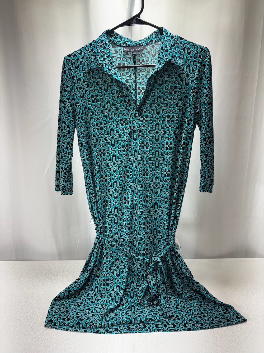 Mlle Gabrielle Teal and Black Geometric Collared Midi Dress 4350